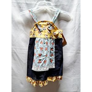 NWT Ruby and Rosie Couture Girls Yellow Bonnet Apron Ruffle Denim Dress 3T